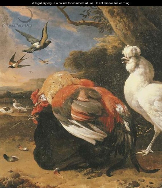 Coupling chickens in a landscape - Melchior de Hondecoeter