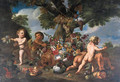 Putti playing with fruit by an upturned urn of flowers - Maximilian Pfeiler