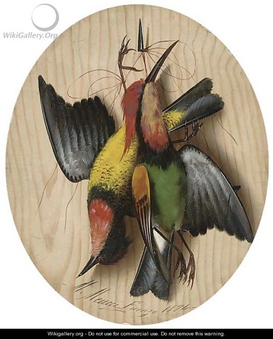 Hanging songbirds; and Another similar - Michaelangelo Meucci