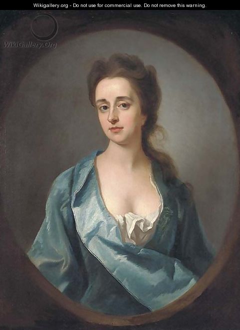 Portrait of Mary Dowdeswell, half-length, in a blue gown, feigned oval - Michael Dahl
