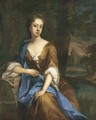Portrait of Dorothy Brudenell, Countess of Westmorland, three-quarter-length, seated in an ochre dress with a blue wrap - Michael Dahl