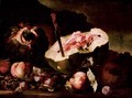 A watermelon and a melon with peaches and plums in a landscape - Michele Pace Del (Michelangelo di) Campidoglio