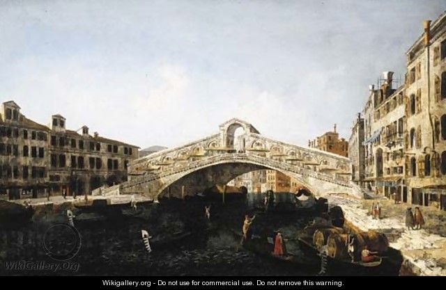 The Rialto Bridge, Venice, from the South, with the Fondamenta del Vin and the Fondamento del Ferro and numerous gondolas and barges - Michele Marieschi