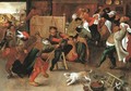 Peasants singing, dancing and drinking in an interior - Marten Van Cleve