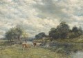 Cattle watering in a river landscape - William Mark Fisher