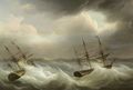 Threemasters in distress off the coast - Martinus Schouman