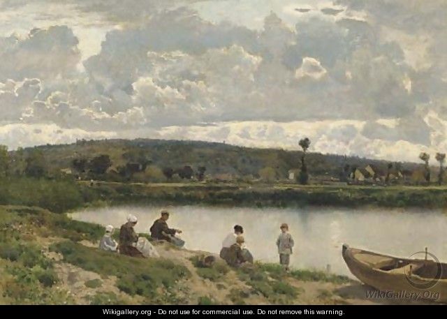 A Family Fishing by a River - Martin Rico y Ortega
