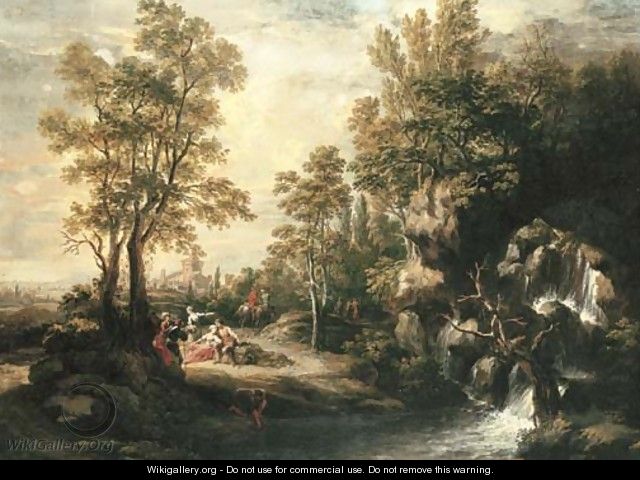 Peasants resting by a waterfall - Martin Knoller