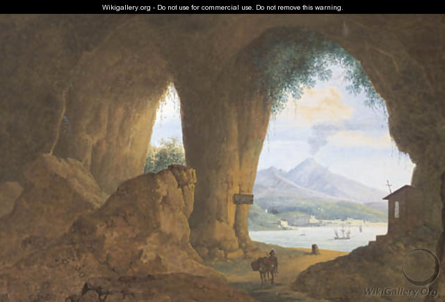 A traveller with his donkey near the Pansilippe, the Vesuvius in the distance - Mattheus Derk Knip