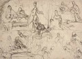Three studies for the Birth of the Virgin with subsidiary studies of the principal figures - Massimo Stanzione