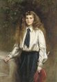 Portrait of Molly, daughter of the late Sir Arthur Pease, Bt., in a riding habit, holding a riding crop - Mary Lemon Waller