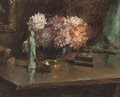 Chrysanthemums and figurines, on a table - Maud Stanhope Forbes
