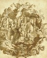 Study for a wall decoration a seated allegorical female figure holding a Cardinal's hat surrounded by Peace and figures trampling Heresy and War - Matthaus Terwesten