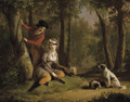 An elegant couple out hunting with their dogs - Mathieu Ignace van Brée
