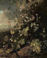 A forest floor with butterflies and lizards - Mathias Withoos