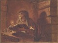 A man reading a book by candlelight - Matthias Stomer