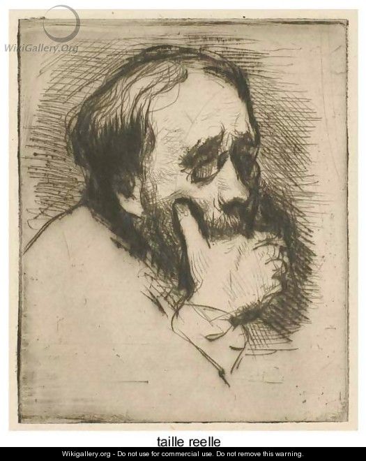 Degas, en buste, de trois quarts aA  droite, le menton appuye sur sa main droite - Marcellin Desboutin