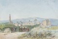 Travellers on horseback approaching a Palestinian town, possibly Lydda - (after) William James Muller
