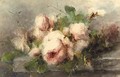 Pink roses on a ledge - Margaretha Roosenboom
