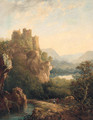 Figures resting on a Path before a hilltop Castle - Margaret Nasmyth