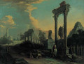 A traveller and peasants by a fountain amongst Roman ruins - Marco Ricci