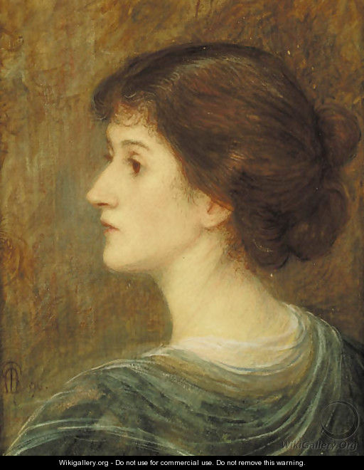 Portrait of Mrs W. St Clair Baddeley, bust-length, in a green dress - Maria Euphrosyne Spartali, later Stillman