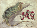 An Iguana (Iguana iguana) and a Coral snake (Elapidae micrurus) on a tree stump - Maria Sibylla Merian