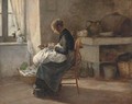 Woman sewing in an interior - Marie-Gabriel Biessy