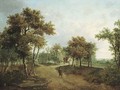 A wooded landscape with a cottage and figures on a path - Meindert Hobbema