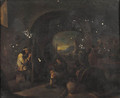 A painter at work in a grotto with shepherds and travellers nearby - (after) Michelangelo Cerquozzi