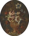 Mixed flowers in a vase on a stone ledge; and Mixed flowers in a vase on a stone ledge - (follower of) Nuzzi, Mario