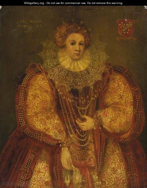 Portrait of a lady, small full-length - (after) Marcus The Younger Gheeraerts