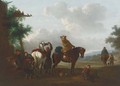 Travellers at halt by a blacksmith's cottage - Philips Wouwerman