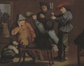 Peasants drinking and smoking in an interior - (after) Pieter Jansz. Quast