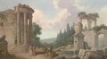 A capriccio of classical ruins with elegant figures - Pierre-Antoine Demachy