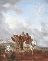 A landscape with travellers in a pony trap, a mother feeding her baby nearby - (after) Philips Wouwerman