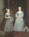 Portrait of two sisters, full-length, one in a blue dress, the other in a brown dress holding a bouquet of flowers - (after) Dyck, Sir Anthony van