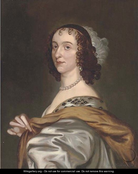 Portrait of a lady, half-length, wearing a pearl necklace - (after) Dyck, Sir Anthony van