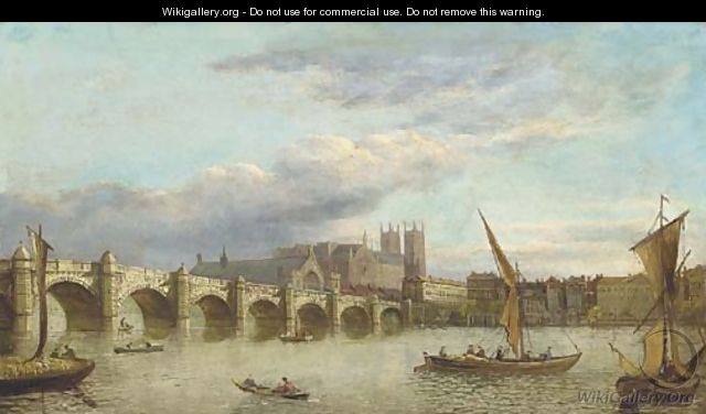 Vessels on the Thames, with Westminster Bridge and Abbey beyond; and View down the Thames of London Bridge - (after) Samuel Scott