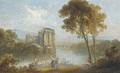 Figures resting in an Italianate landscape; and Figures dancing by a ruined temple and a lake - (after) Richard Wilson