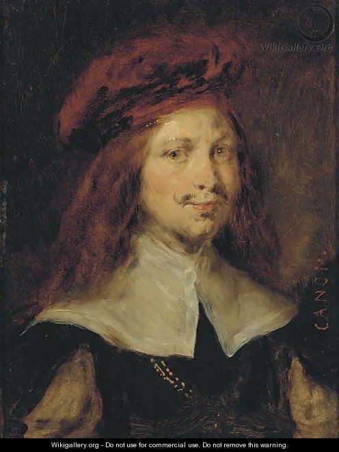 Portrait of a gentleman, bust length, wearing a red cap - Rembrandt Van Rijn