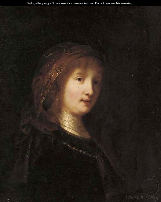 Portrait of a lady, bust-length, wearing a headdress - Rembrandt Van Rijn