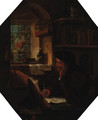 A scholar writing at a table by a window - (after) Thomas Wyck