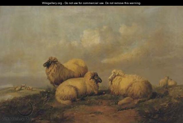 Sheep resting on the moors - (after) Thomas Sidney Cooper