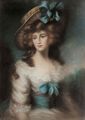 Portrait of a lady, half-length, wearing a blue ribbon in her bonnet - (after) Gainsborough, Thomas
