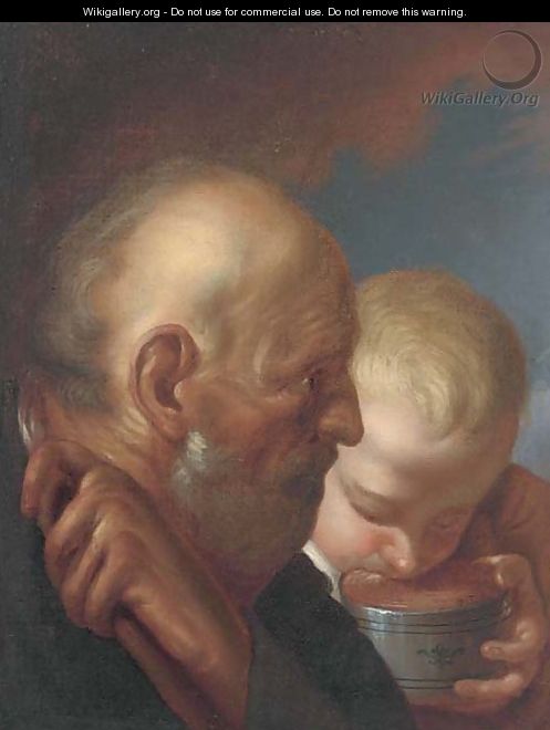 A man and a boy drinking from a bowl - (after) Jacob Jordaens