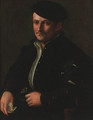 Portrait of a man, seated small-half-length, in a black coat and cap - (after) Holbein the Younger, Hans