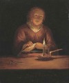 A lady sewing by candlelight 2 - (after) Godfried Schalcken