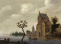 A fortified mansion on a river with fishermen nearby - (after) Jan Van Goyen