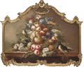 Summer flowers, grapes, apples, a pineapple and songbirds, on a stone ledge - (after) Jan Davidsz De Heem